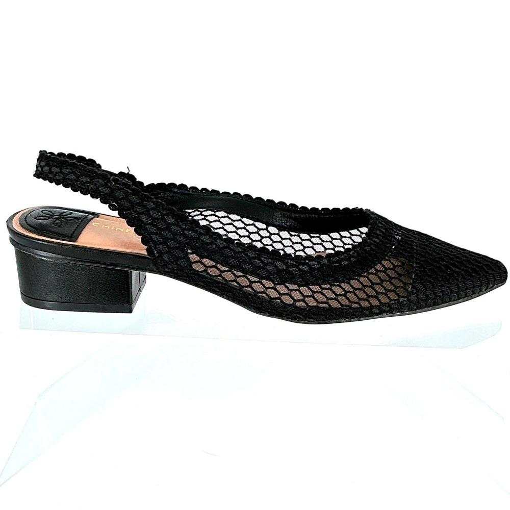 Chinese Laundry Size 8.5 Black Mesh Slingback Pointed Toe Block Heels Women
